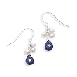 14k White Gold Sapphire/Cultured Freshwater Pearl Drop French Wire Earring