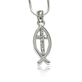 Crystal Cross Christian Fish White Gold Plated Pendant Necklace Fashion Jewelry