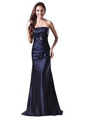 Strapless Natural   Waistline Floor Length Satin Sheath Lace-Up Beaded Prom Dress 