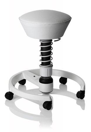 SWOPPER CARE 3D-Aktiv-Bürostuhl Hocker Sitzpolster normal, Bezug Stamskin, Farbe weiß, Fußring mit Universalrollen, Feder MEDIUM, Basis weiß, Federfarbe weiß (SWOPC16)