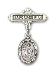 Sterling Silver Baby Badge with Guardian Angel Charm and Godchild Badge Pin