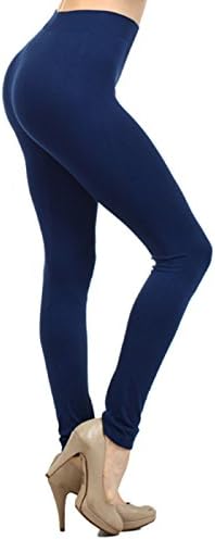 Neon Colored Seamless Full Length Leggings Stretchy Pants Athletic Tights (Navy)