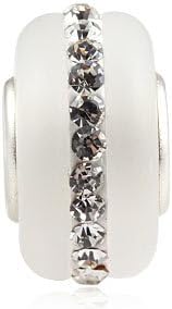 Kera Style Clear Murano Frosted Glass Bead with Clear Swarovski Crystal April Birthstone 925 Sterling Silver Solid Core Charm Fits Pandora Chamilia Biagi Troll Beads Europen Style Bracelets