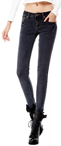 レディース　春秋のスリムスキニータイプのデニムジーンズです　スラッと脚長効果があります　暖か素材　選べる人気2色：浅グレー・深ネイビー　春のボトムスファッション　『限定・巾着袋付き』