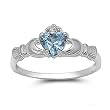 .925 Sterling Silver Claddagh Ring with Aquamarine Cz Heart Stone Size 5,6,7,8,9,10; Comes with Free Gift Box