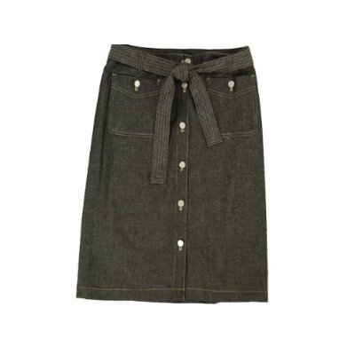 Calvin Klein Button Front Belted Denim Skirt (8, Black)