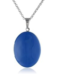 Stainless Steel Enamel Rolo Chain Locket Pendant Necklace