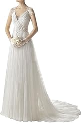 Tulle Cap Sleeves Natural   Waistline Lace Wedding Dress 