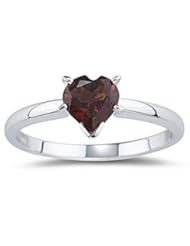 0.73 Cts of 6 mm AA Heart Garnet Ring in 14K White Gold