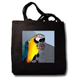 Blue and Gold Macaw - Black Tote Bag 14w X 14h X 3d