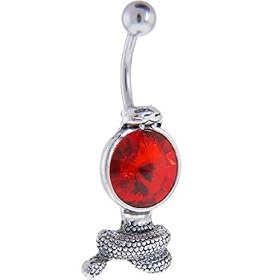 Red AUSTRIAN CRYSTAL COBRA Belly Ring by Crystal Steel Belly Rings