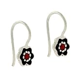 Flower Red Rhinestone Sterling Silver Children's Drop Earrings