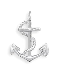 Genuine Elegante (TM) .925 Sterling Silver Pendant. Polished Nautical Anchor With Rope Pendant. 100% Satisfaction Guaranteed.