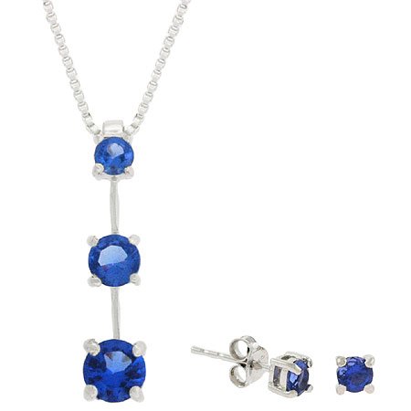 Sterling Silver Tanzanite cz Past Present and Future Earring and Pendant Jewelry Set