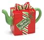 Delightful Christmas Gift/Present Shape Teapot With Colorful Stripe Ribbon/Bow Accent Wonderful For Holiday Gift Item and Kitchen And Dining Decor
