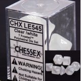 Chessex Dice: Polyhedral 7-Die Frosted Dice Set - Clear w/white (Limited Edition)