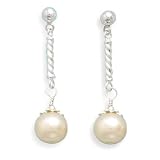 Post Earrings with Twist Bar and Cultured Freshwater Pearl Drop (Free Shipping)