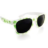 Blues Brothers Wayfarer Dark Black Sun Glasses White & Weed Leaf