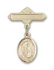 14K Gold Baby Badge with St. Aaron Charm and Polished Badge Pin
