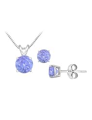 Created Tanzanite Solitaire Pendant with Earrings Set in Sterling Silver 2.00 CT TGW
