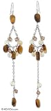 Tiger's eye earrings, 'Golden Dew' 0.6 W 3.9 L