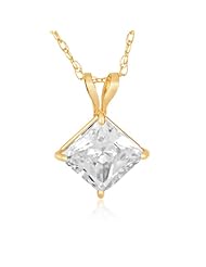Jewelili 14kt Yellow Gold Solitaire Pendant With 6mm Square Cubic Zirconia