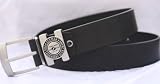 Black Italian leather belt with silver designer buckle