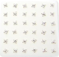 925 Sterling Silver Butterfly Nose Studs with Handset Clear CZs - Set of 36 - Ball End