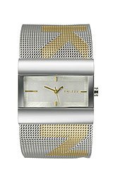 DKNY Gold-Tone Imprinted Mesh Bracelet Silver-Tone Dial Women's Watch #NY4702