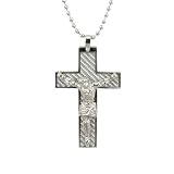 Stainless Steel Carbon Fiber Crucifix Cross with Jesus Christ Pendant Necklace