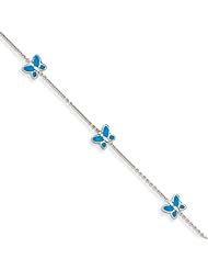 14k White Gold 10in Blue Enameled Butterfly Anklet. Metal Wt- 2g
