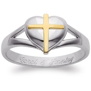 Sterling Silver Cross & Heart Purity Engraved Ring, Size: 9