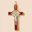 Red Enamel Inlay Saint Benedict Crucifix - 2" Height - Latin Cross - Pendant - Made in Italy