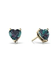 Created Alexandrite 14kt Yellow Gold Stud Earrings