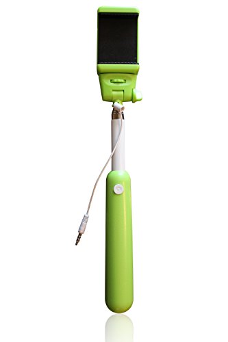 Selfie Stick Built-In Remote Trigger For Android and Apple iPhone 5, 5s, 6, 6 Plus - Bluetooth Free - Charge and Battery Free - 4 Different Colors - Plug & Play - No Hassle - App Free - NOW WORKS WITH SNAPCHAT - Express Yourself! - Lifetime Guarantee, Green