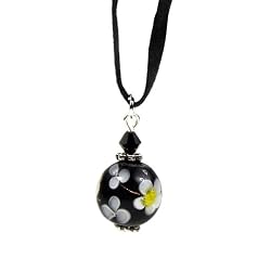 Murano Glass Pendant Jewelry - Flora Black