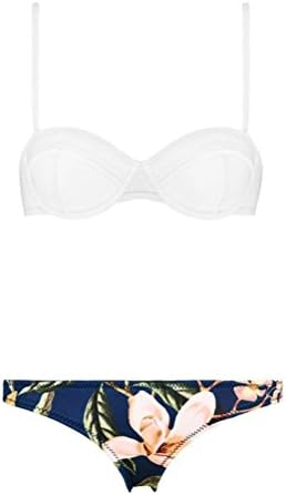 Dreamy Girl Top with Floral Print Bottom Push-up Bikini Set For Women,Blue,L