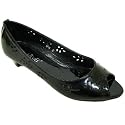 Womesn Black Kitten Heel Oriental Peep-Toe Ladies Patent Shoes