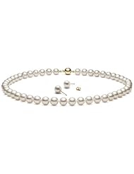 {Matched Set} HinsonGayle AAA Gem Collection 8.5-9.0mm White Cultured Pearl Necklace with Matching AAA Pearl Stud Earrings (14k Yellow Gold, 18")