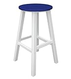 Polywood Contempo Round Bar Height Stools, Set of 2, White with Royal Blue Seat