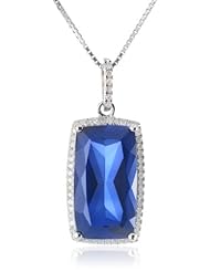Sterling Silver Created Ruby or Created Ceylon Sapphire and Diamond Antique Cushion Cut Pendant Necklace, 18"