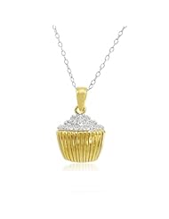 18K Gold over Sterling Silver Diamond Cupcake Pendant-Necklace