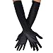 Wobe Long Opera Party 20s Satin Gloves Stretchy Adult Size Elbow Length 1920s Opera Satin Long Gloves Classic Sun Protection Gloves Wedding Bride Etiquette Gloves for Women Girls Black