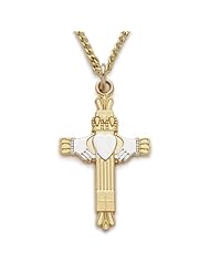 24K Gold Over Sterling Silver Irish Lutheran Claddagh Pendant Celtic Necklace Jewelry Claddaugh w/Chain 18" Length Gift Boxed