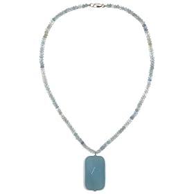 14k White Gold Aquamarine Roundel Necklace w  Blue Chalcedony Pendant, 16 by Amazon.com Collection
