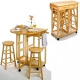 Breakfast Bar-Table and 2 Stools-Natural Finish (Natural) (33H x 31.5W x 29.63D) by Stacks and Stacks