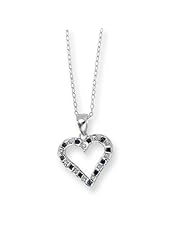 Sterling Silver & Platinum-plated Dia. & Sapphire 18in Heart Necklace