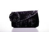 Black small velvet handheld clutch bag evening handbag with velvet rose