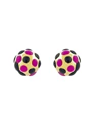 14k Gold Baby Earrings with Pink and black Enamel