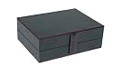 Rapport C428 Black leather watch collector box with red interior. Holds eight watches and has two removable trays for pens and cufflinks.